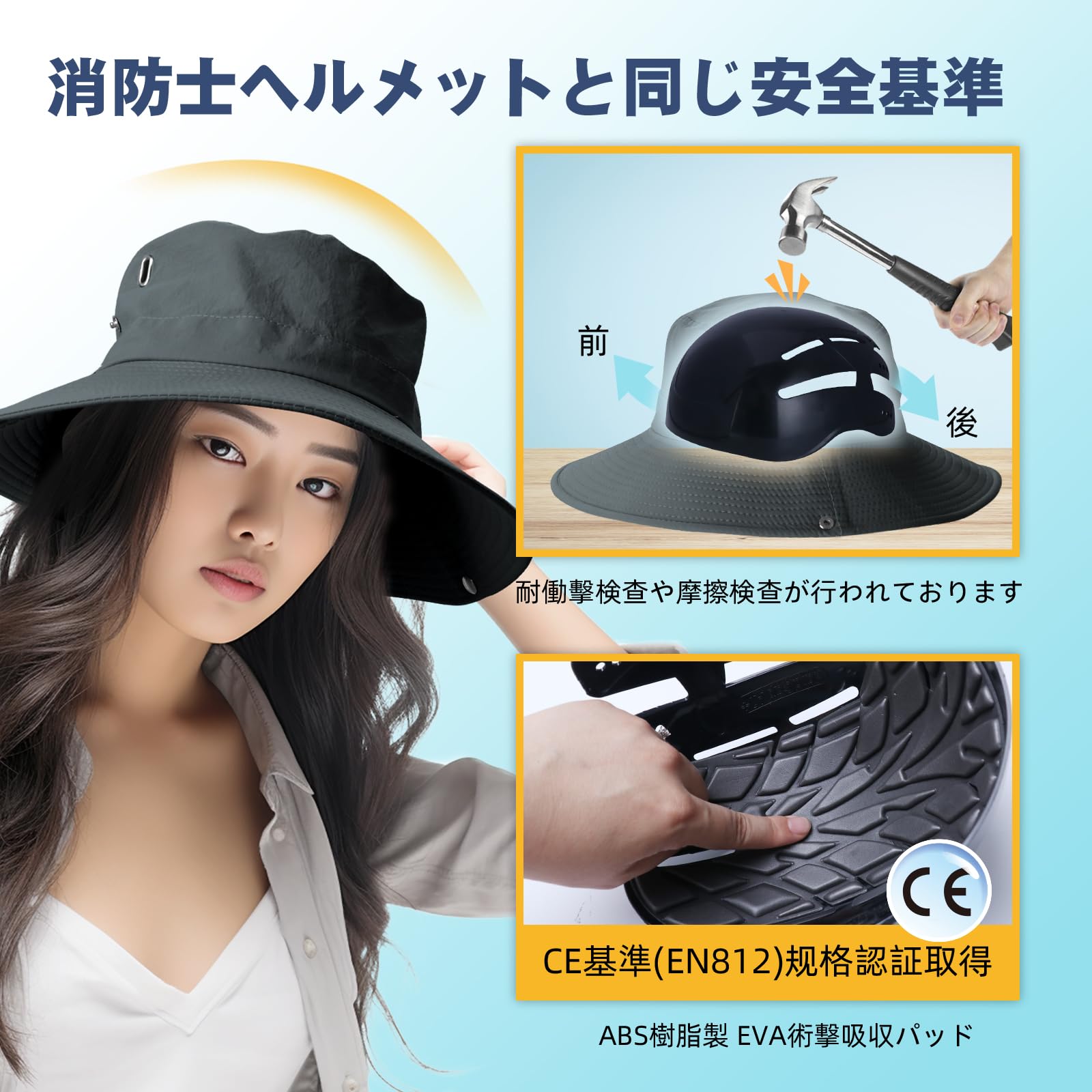 Amazon.co.jp: 帽子型ヘルメット CE認証済 uvカット帽子 防災